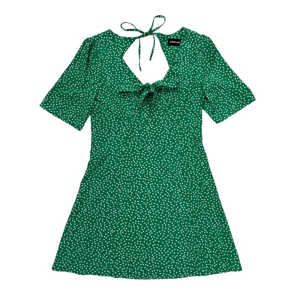 Sugar + Lips Green polka dot cut out dress